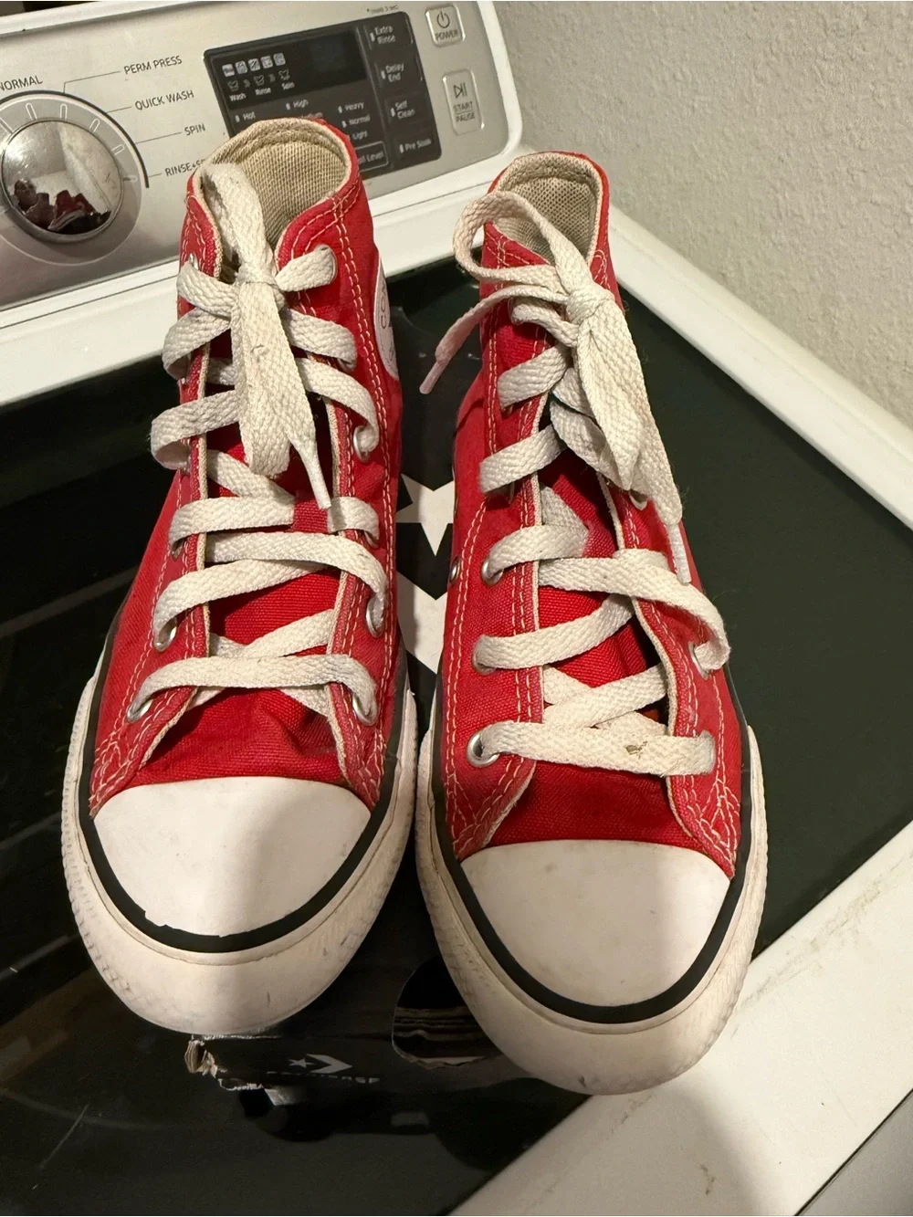 Converse Red Canvas High Top Sneakers with White Accents